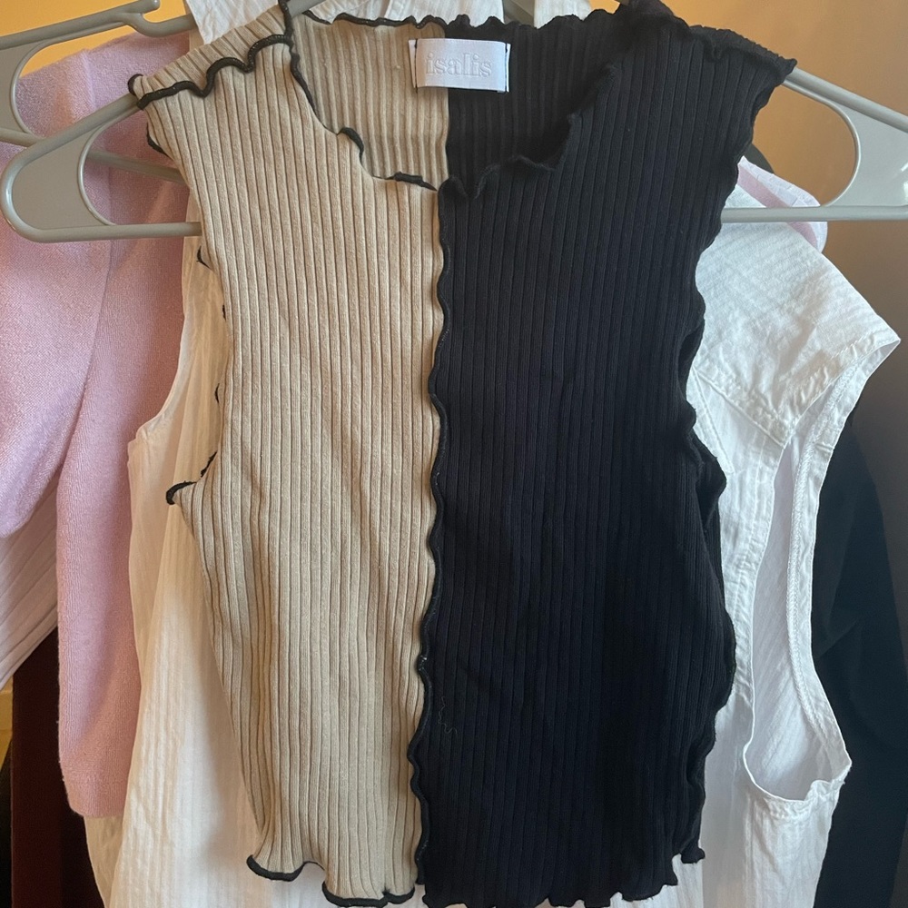 Isalis tan and black block ribbed tank, XS